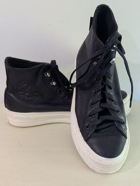 Converse All Star Black Leather High-Top Platform Sneakers Size 6.5 Men's
